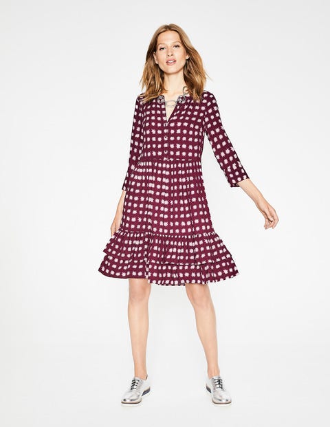 Relaxed Tiered Hem Shirt Dress - Mulled Wine Pow Relaxed Tiered Hem Shirt Dress - Mulled Wine Pow