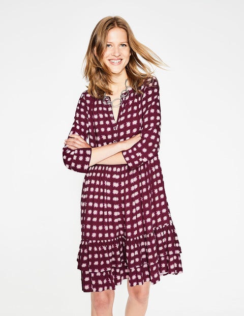 Relaxed Tiered Hem Shirt Dress - Mulled Wine Pow Relaxed Tiered Hem Shirt Dress - Mulled Wine Pow