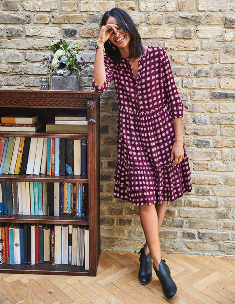 Relaxed Tiered Hem Shirt Dress - Mulled Wine Pow Relaxed Tiered Hem Shirt Dress - Mulled Wine Pow