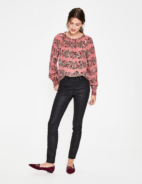 Sadie Seidenbluse - Pastellrot, Blumen/Streifen Sadie Seidenbluse - Pastellrot, Blumen/Streifen