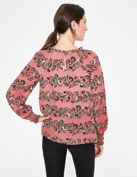Sadie Seidenbluse - Pastellrot, Blumen/Streifen Sadie Seidenbluse - Pastellrot, Blumen/Streifen