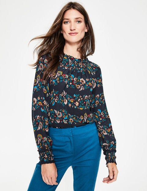 Sadie Silk Top - Navy Flourish Stripe Sadie Silk Top - Navy Flourish Stripe