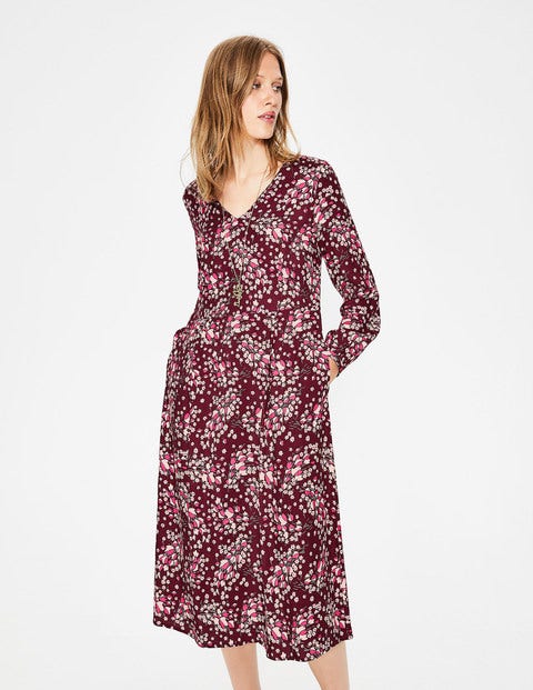 Robe Midi Simple - Motif feuilles d'automne couleur vin chaud Robe Midi Simple - Motif feuilles d'automne couleur vin chaud