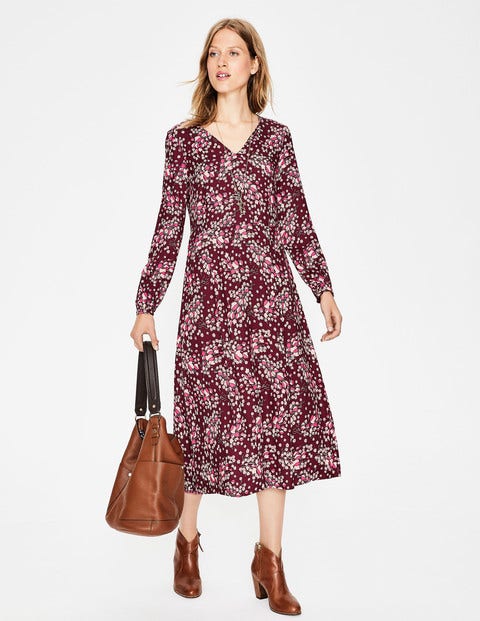 Robe Midi Simple - Motif feuilles d'automne couleur vin chaud Robe Midi Simple - Motif feuilles d'automne couleur vin chaud