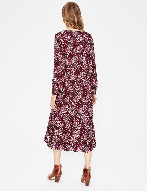 Robe Midi Simple - Motif feuilles d'automne couleur vin chaud Robe Midi Simple - Motif feuilles d'automne couleur vin chaud