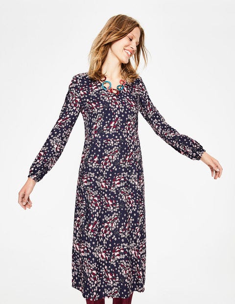 Easy Midi Dress - Navy Autumnal Leaves Easy Midi Dress - Navy Autumnal Leaves