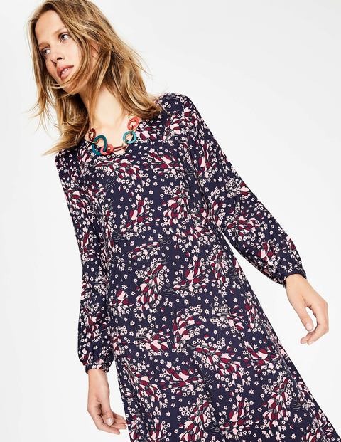 Easy Midi Dress - Navy Autumnal Leaves Easy Midi Dress - Navy Autumnal Leaves