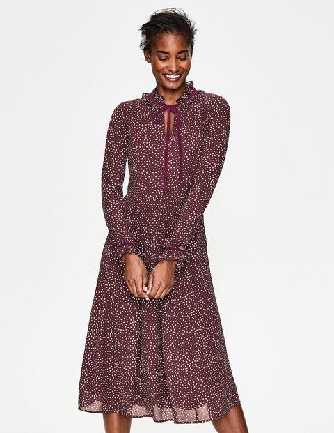 Cecilla Midi Dress - Mulled Wine Scattered Spot Cecilla Midi Dress - Mulled Wine Scattered Spot