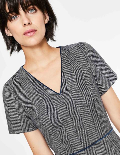 Albany Tweed Dress - Navy and Ivory Herringbone Albany Tweed Dress - Navy and Ivory Herringbone
