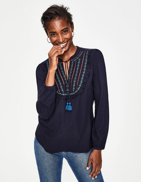 Polly Embroidered Top - Navy Polly Embroidered Top - Navy