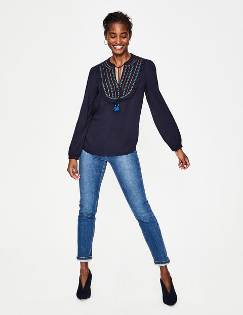 Polly Embroidered Top - Navy Polly Embroidered Top - Navy