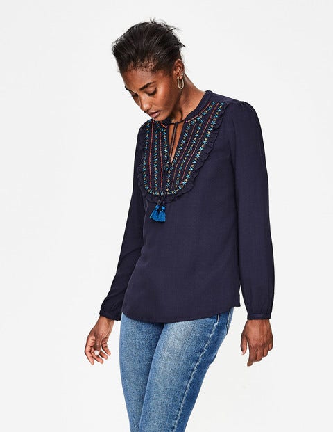Polly Embroidered Top - Navy Polly Embroidered Top - Navy