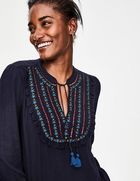 Polly Embroidered Top - Navy Polly Embroidered Top - Navy