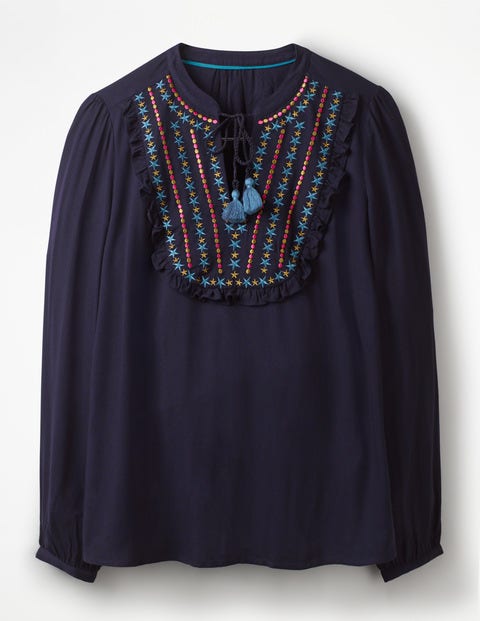 Polly Embroidered Top - Navy Polly Embroidered Top - Navy