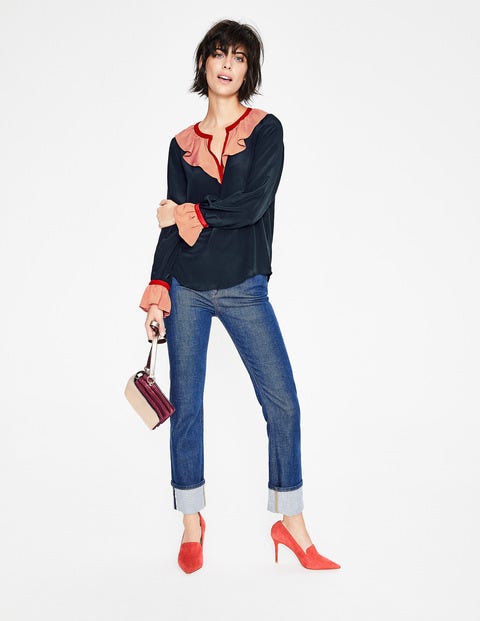 Constance Silk Blouse - Navy, Blush Colour Block Constance Silk Blouse - Navy, Blush Colour Block