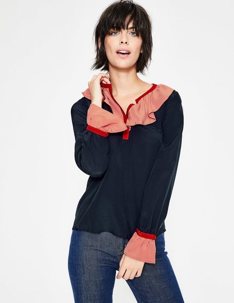 Constance Silk Blouse - Navy, Blush Colour Block Constance Silk Blouse - Navy, Blush Colour Block