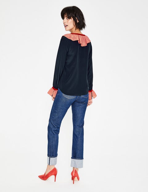 Constance Silk Blouse - Navy, Blush Colour Block Constance Silk Blouse - Navy, Blush Colour Block