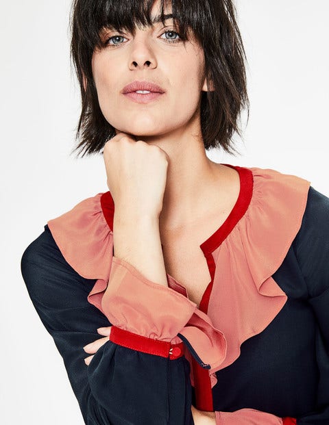 Constance Silk Blouse - Navy, Blush Colour Block Constance Silk Blouse - Navy, Blush Colour Block