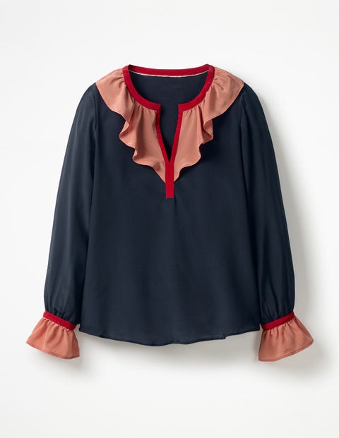 Constance Silk Blouse - Navy, Blush Colour Block Constance Silk Blouse - Navy, Blush Colour Block
