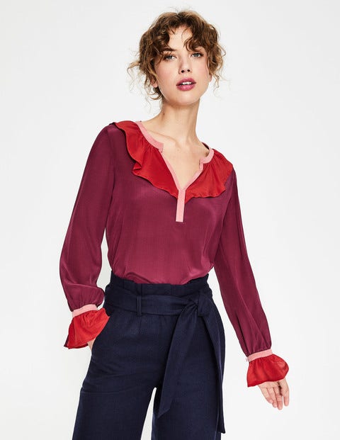 Constance Silk Blouse - Mulled Wine Colour Block Constance Silk Blouse - Mulled Wine Colour Block