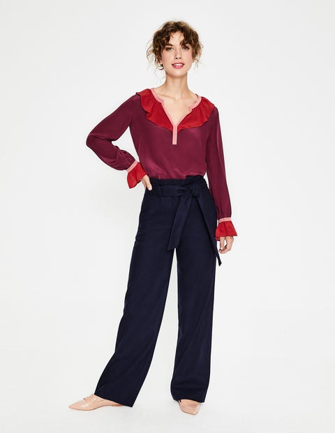 Constance Silk Blouse - Mulled Wine Colour Block Constance Silk Blouse - Mulled Wine Colour Block
