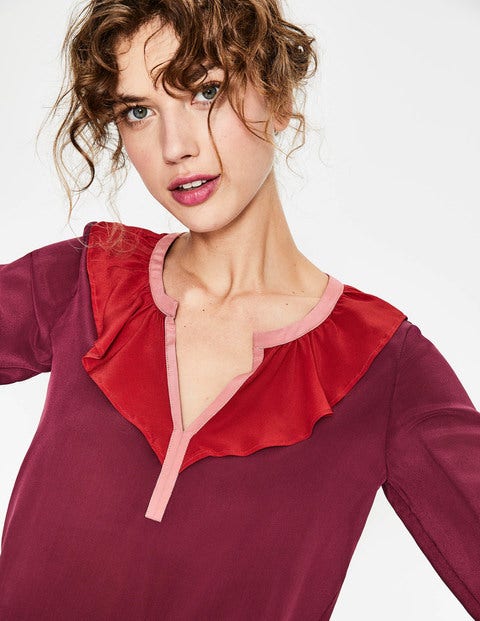 Constance Silk Blouse - Mulled Wine Colour Block Constance Silk Blouse - Mulled Wine Colour Block