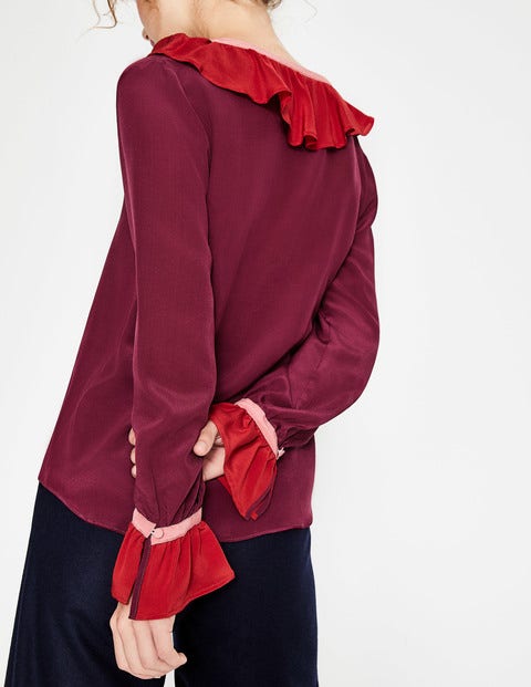 Constance Silk Blouse - Mulled Wine Colour Block Constance Silk Blouse - Mulled Wine Colour Block