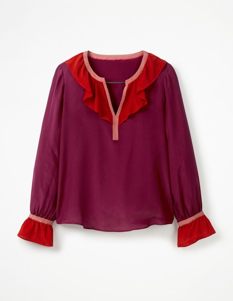 Constance Silk Blouse - Mulled Wine Colour Block Constance Silk Blouse - Mulled Wine Colour Block