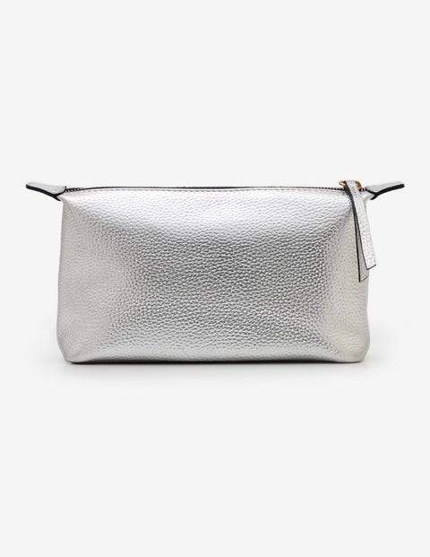 Small Leather Washbag - Silver Metallic Small Leather Washbag - Silver Metallic