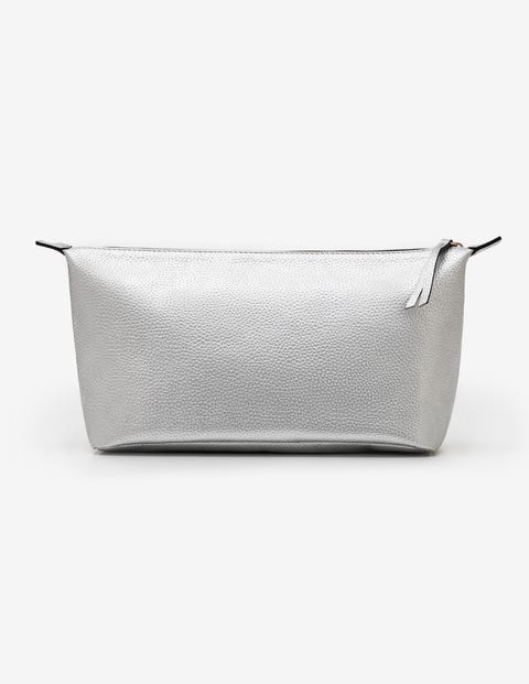 Large Leather Washbag - Silver Metallic Large Leather Washbag - Silver Metallic