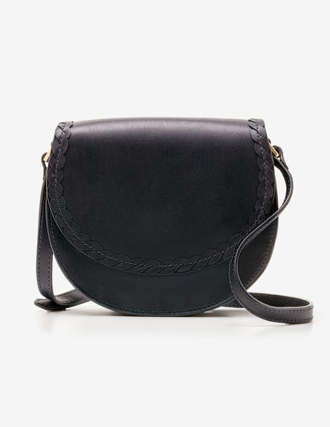 navy leather saddle bag