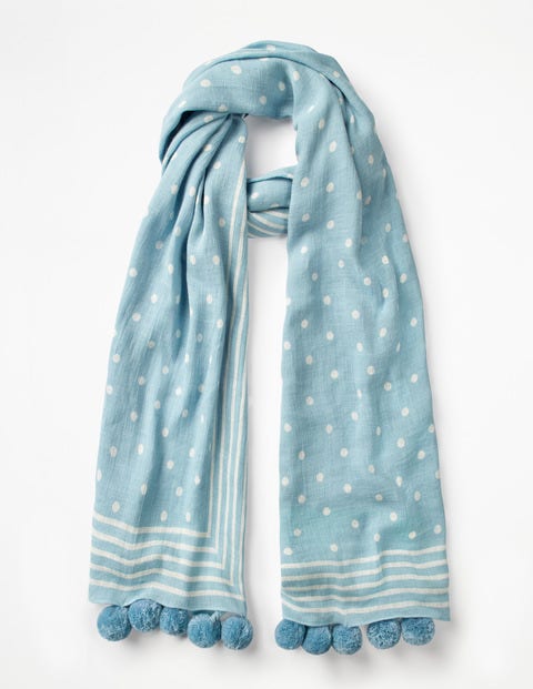 Foulard À Pompons - Bleu héron et ivoire Foulard À Pompons - Bleu héron et ivoire