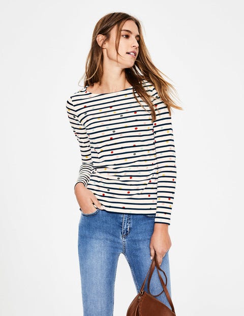 Long Sleeve Breton - Ivory/Navy Multi Dot Long Sleeve Breton - Ivory/Navy Multi Dot