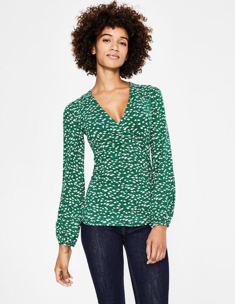 Elodie Jersey Wrap Top - Forest Crocus Flower Elodie Jersey Wrap Top - Forest Crocus Flower