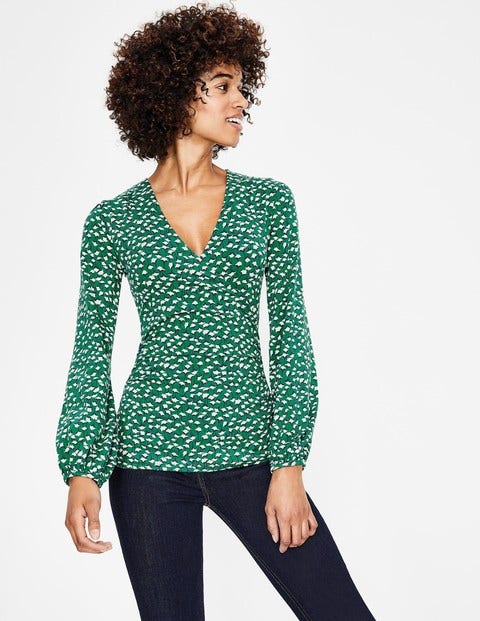 Elodie Jersey Wrap Top - Forest Crocus Flower Elodie Jersey Wrap Top - Forest Crocus Flower