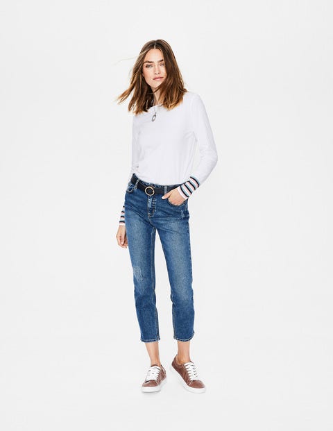 T-Shirt Mit Gestreiften Bündchen - Weiß/Bunt, Gestreift T-Shirt Mit Gestreiften Bündchen - Weiß/Bunt, Gestreift