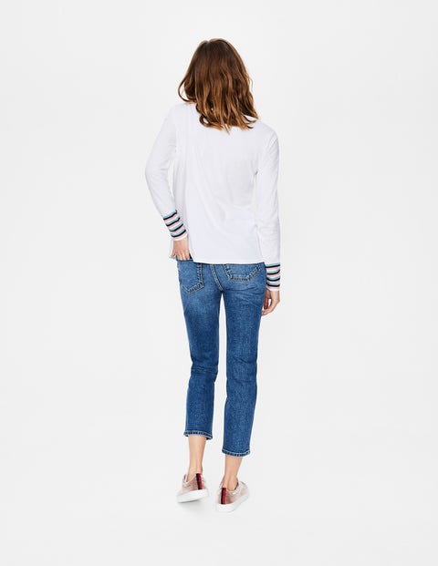 T-Shirt Mit Gestreiften Bündchen - Weiß/Bunt, Gestreift T-Shirt Mit Gestreiften Bündchen - Weiß/Bunt, Gestreift