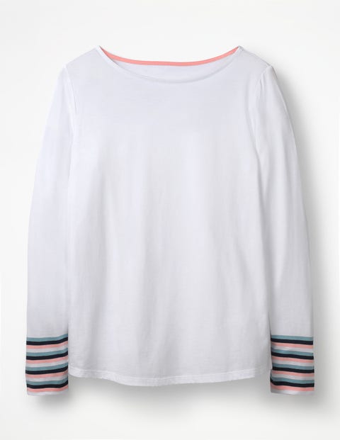 T-Shirt Mit Gestreiften Bündchen - Weiß/Bunt, Gestreift T-Shirt Mit Gestreiften Bündchen - Weiß/Bunt, Gestreift