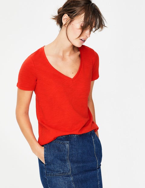 The Cotton V-Neck Tee - Red Pop The Cotton V-Neck Tee - Red Pop