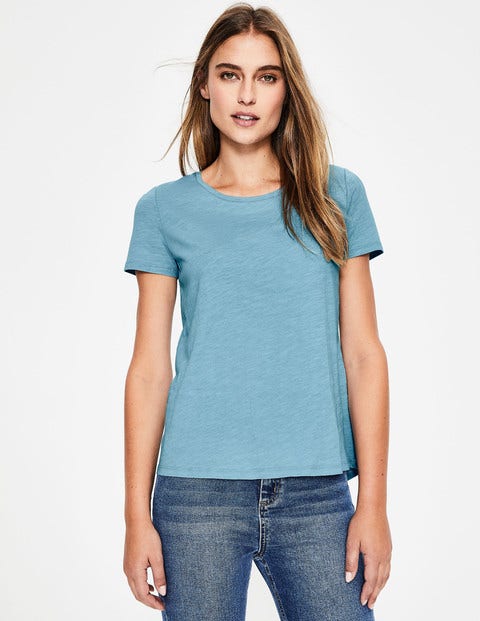 Das Baumwoll-T-Shirt Mit Rückendetail - Fischreiherblau Das Baumwoll-T-Shirt Mit Rückendetail - Fischreiherblau