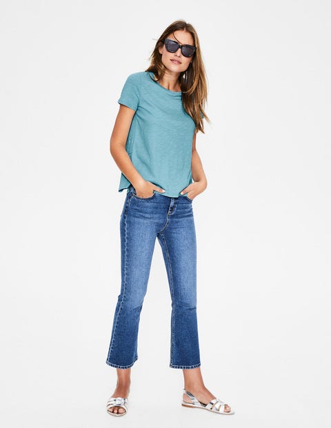 Das Baumwoll-T-Shirt Mit Rückendetail - Fischreiherblau Das Baumwoll-T-Shirt Mit Rückendetail - Fischreiherblau