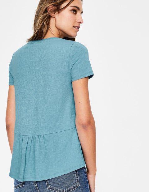 Das Baumwoll-T-Shirt Mit Rückendetail - Fischreiherblau Das Baumwoll-T-Shirt Mit Rückendetail - Fischreiherblau