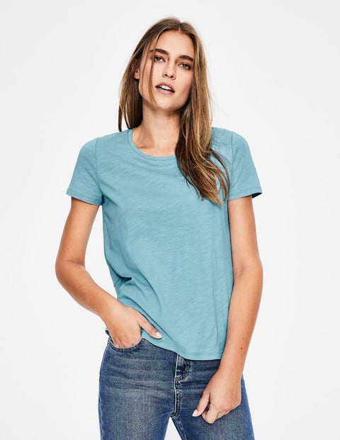 Das Baumwoll-T-Shirt Mit Rückendetail - Fischreiherblau Das Baumwoll-T-Shirt Mit Rückendetail - Fischreiherblau