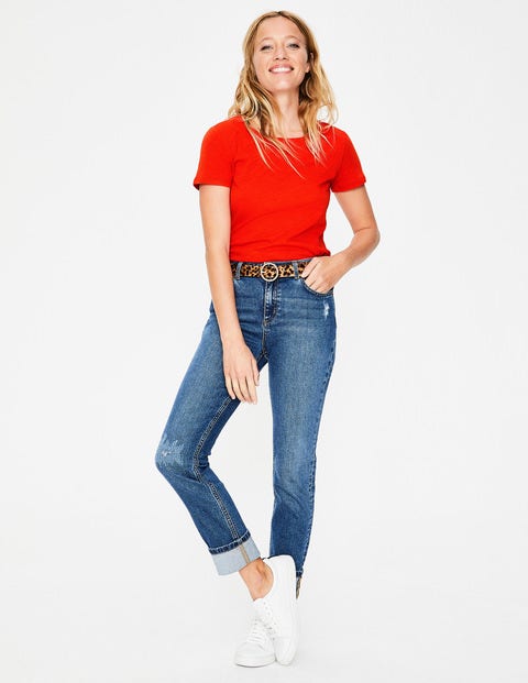 Das Baumwoll-T-Shirt Mit Rückendetail - Knalliges Rot Das Baumwoll-T-Shirt Mit Rückendetail - Knalliges Rot