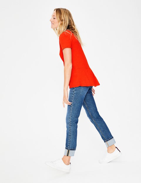 Das Baumwoll-T-Shirt Mit Rückendetail - Knalliges Rot Das Baumwoll-T-Shirt Mit Rückendetail - Knalliges Rot