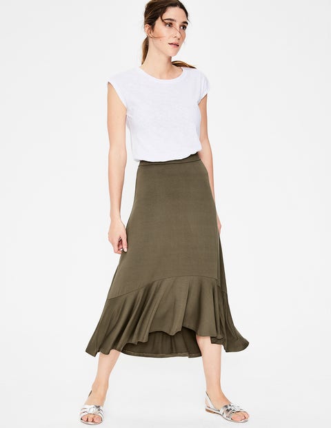 Fluted Hem Jersey Skirt - Classic Khaki Fluted Hem Jersey Skirt - Classic Khaki