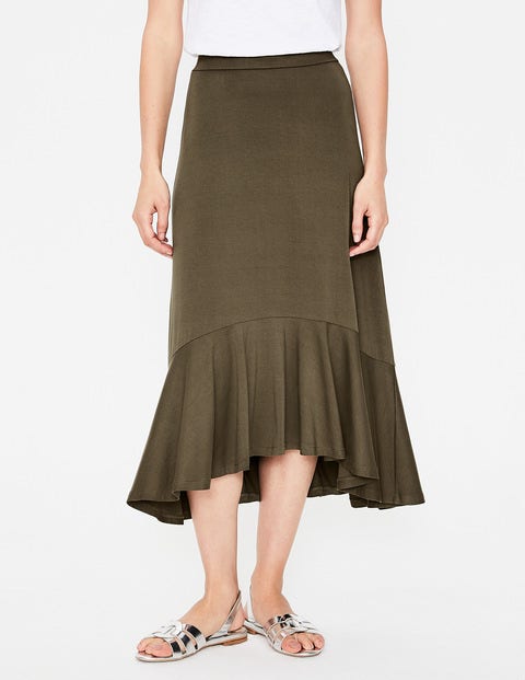 Fluted Hem Jersey Skirt - Classic Khaki Fluted Hem Jersey Skirt - Classic Khaki
