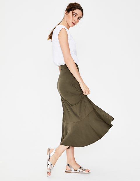 Fluted Hem Jersey Skirt - Classic Khaki Fluted Hem Jersey Skirt - Classic Khaki