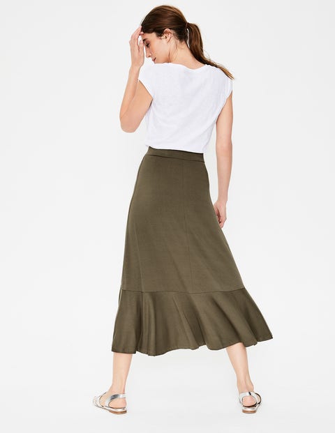Fluted Hem Jersey Skirt - Classic Khaki Fluted Hem Jersey Skirt - Classic Khaki