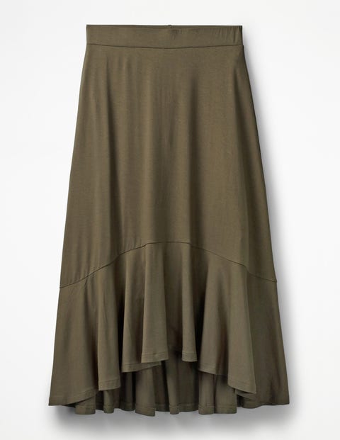 Fluted Hem Jersey Skirt - Classic Khaki Fluted Hem Jersey Skirt - Classic Khaki